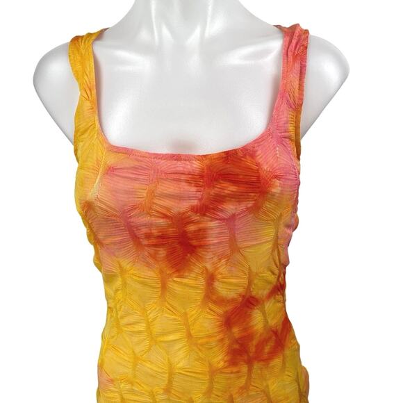 Akira Yellow Coral Textured Tie Dye Sleeveless Cami Tank Mini Bodycon Dress S - Picture 3 of 5